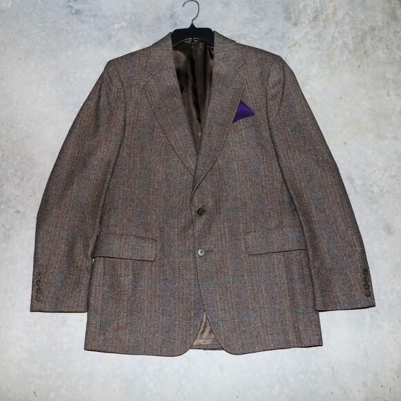 Strathmore Pure Wool‎ Brown Plaid Suit Tailored Blazer Mens Sports Jacket 45R - Picture 1 of 5